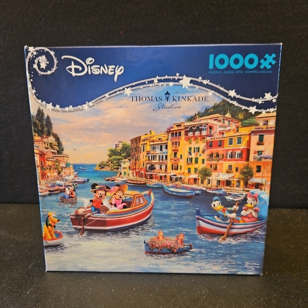 🆕️Disney Thomas Kinkade Puzzle - Blue and Red Coastal Adventure In Italy